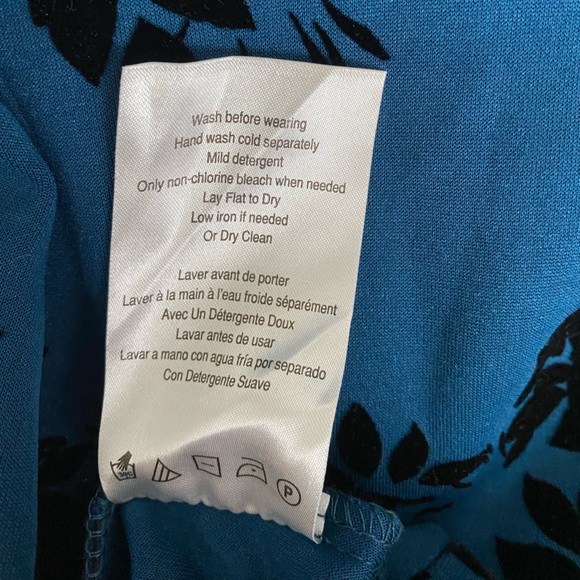 Maternity Blue Formal Dress w Black Velvet Florals & Black Mesh Neckline Medium - Picture 11 of 11